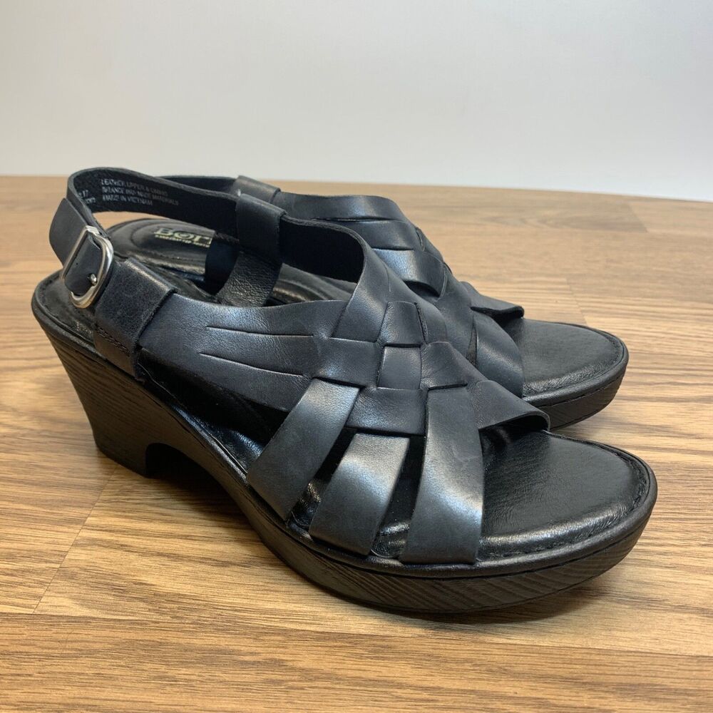 Born Womens Carmo Woven Strap Slingback Sandal US 9 M Black Leather